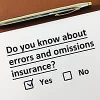 A form with the question Do you know about errors and ommisions insurance with a checkbox for yes and no. The checkbox for yes is checked.